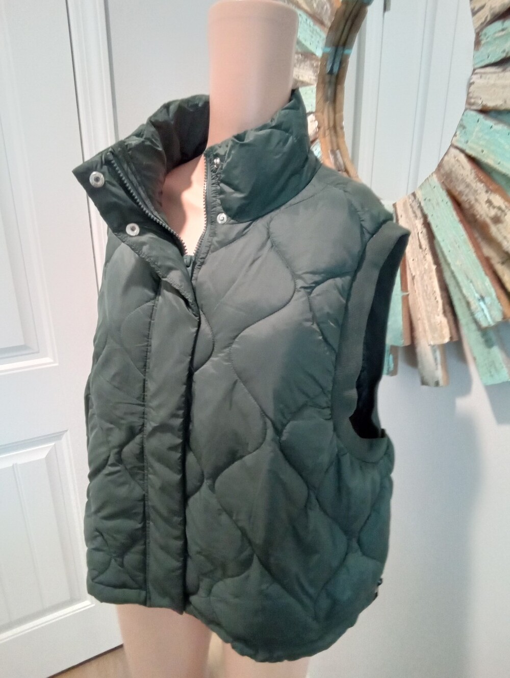 FLX PlusSz XXL Hunter Green Quilted Puffer Vest P2P25" Fall Fashion Winter Layer - Picture 2 of 15